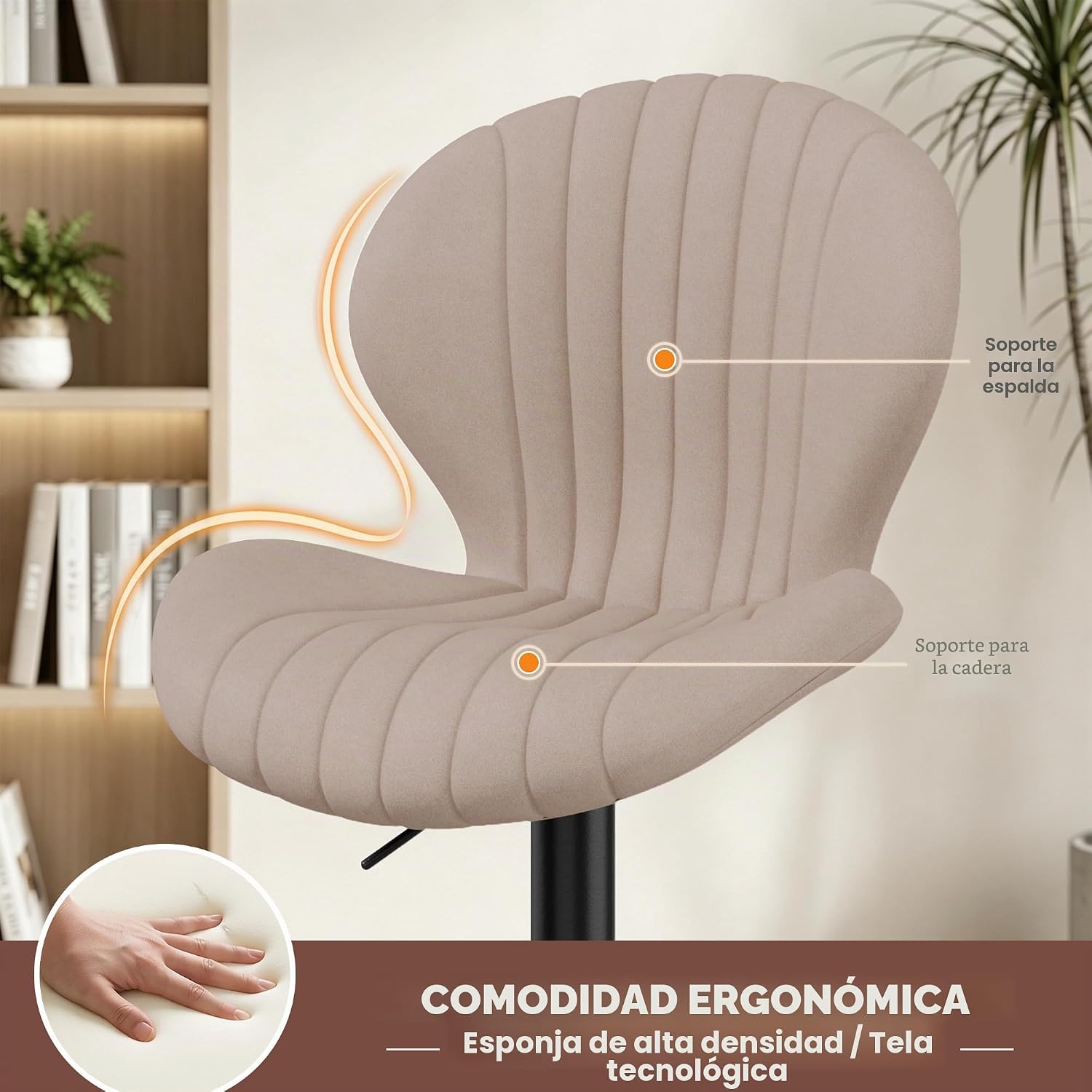 Set de 2 taburetes de bar modernos giratorios, con respaldo alto, montaje fácil en 3–5 minutos para barra, cocina y comedor, color beige