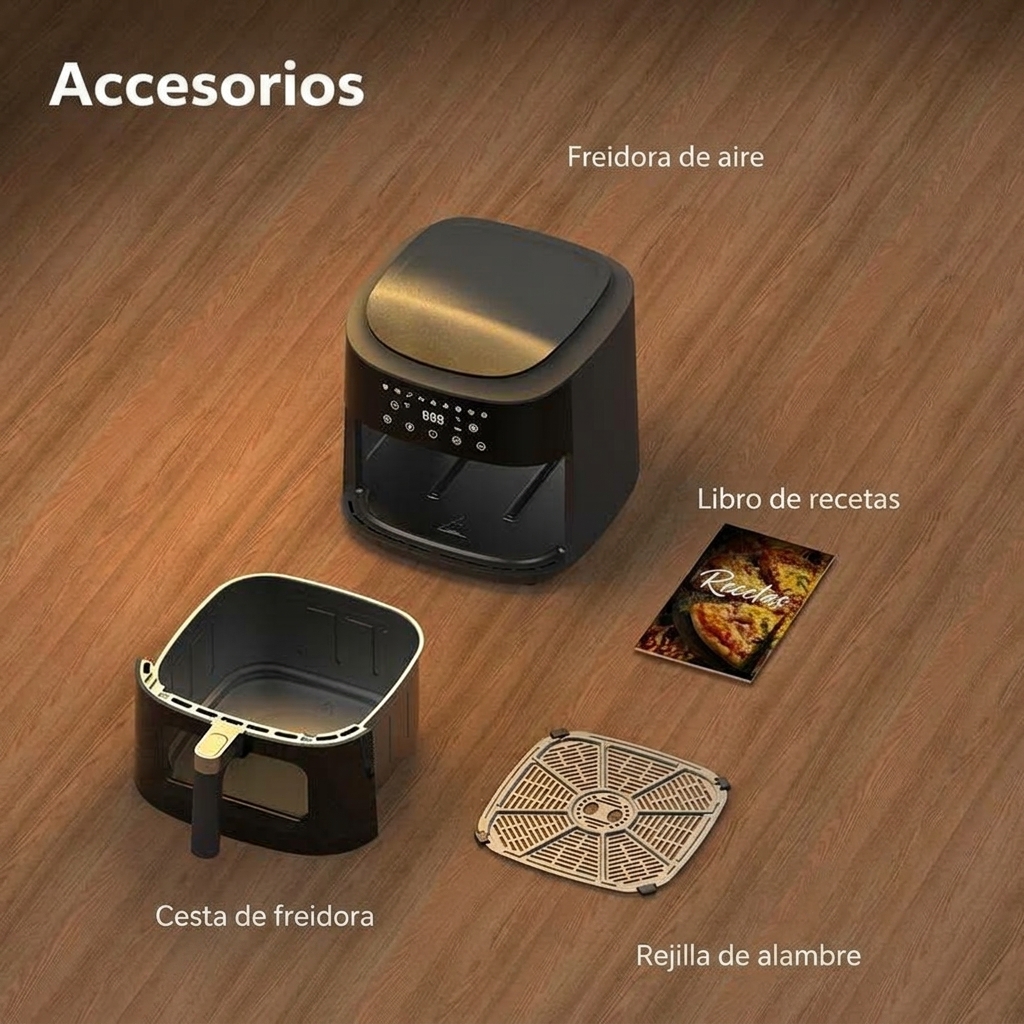 Freidora de aire potente de 9 L (XXL) con ventana transparente - Freidora de aire de 2350 W con circulación de aire a 360°, 9 programas automáticos