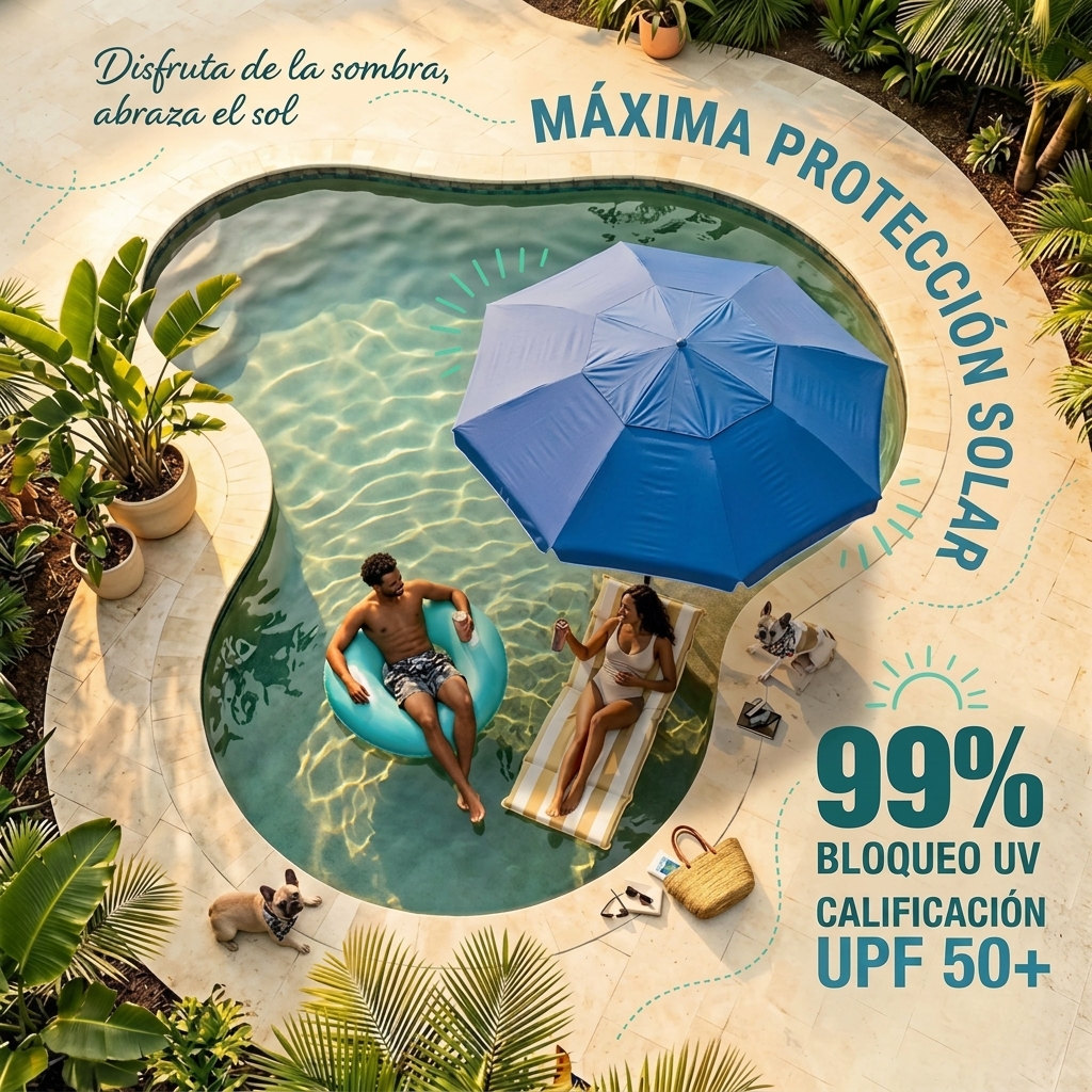 Sombrilla flotante para piscina con barra y base, sombrilla portátil para mesa de bar de piscina con portavasos y soporte para teléfono, sombra flotante para la piscina, incluye bolsa de transporte fácil, para el interior de la piscina, área de baño, casa