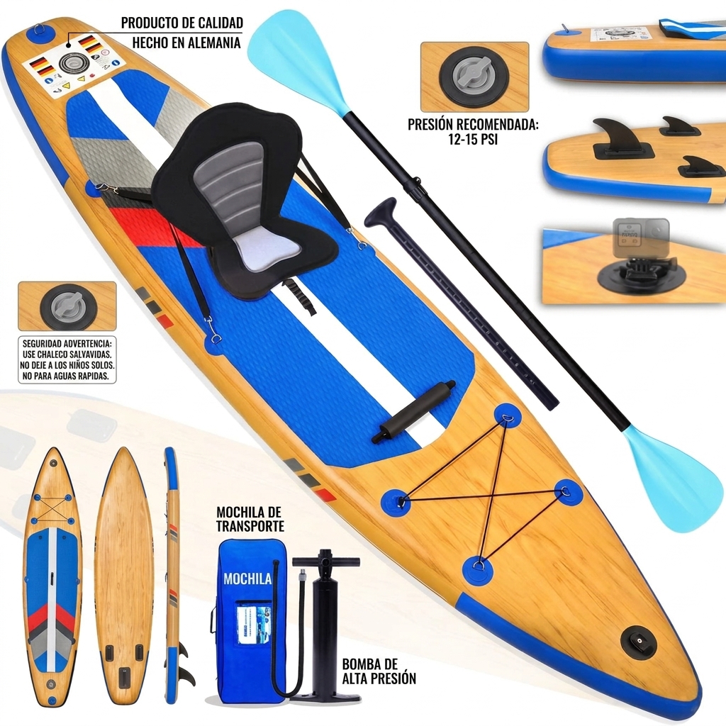 Tabla de paddle surf hinchable (SUP), set con accesorios completos, 330 x 76 x 15 cm, capacidad de carga hasta 150 kg