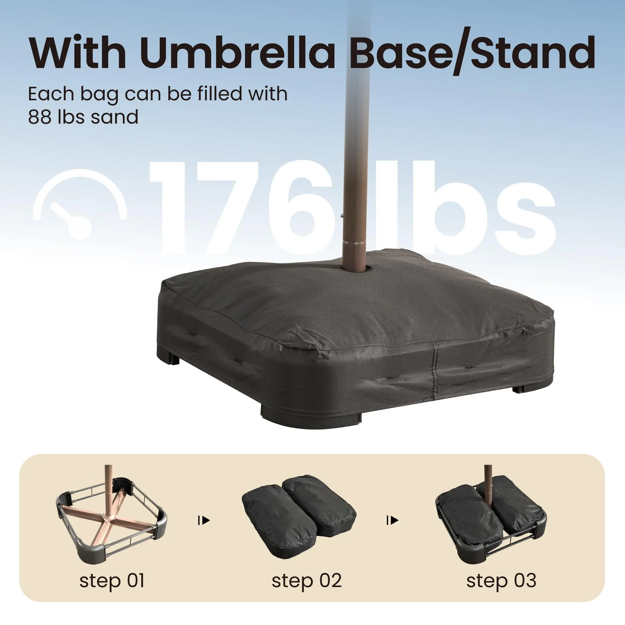 Sombrilla de patio de 15 pies con base: impermeable y ajustable-Envío gratis