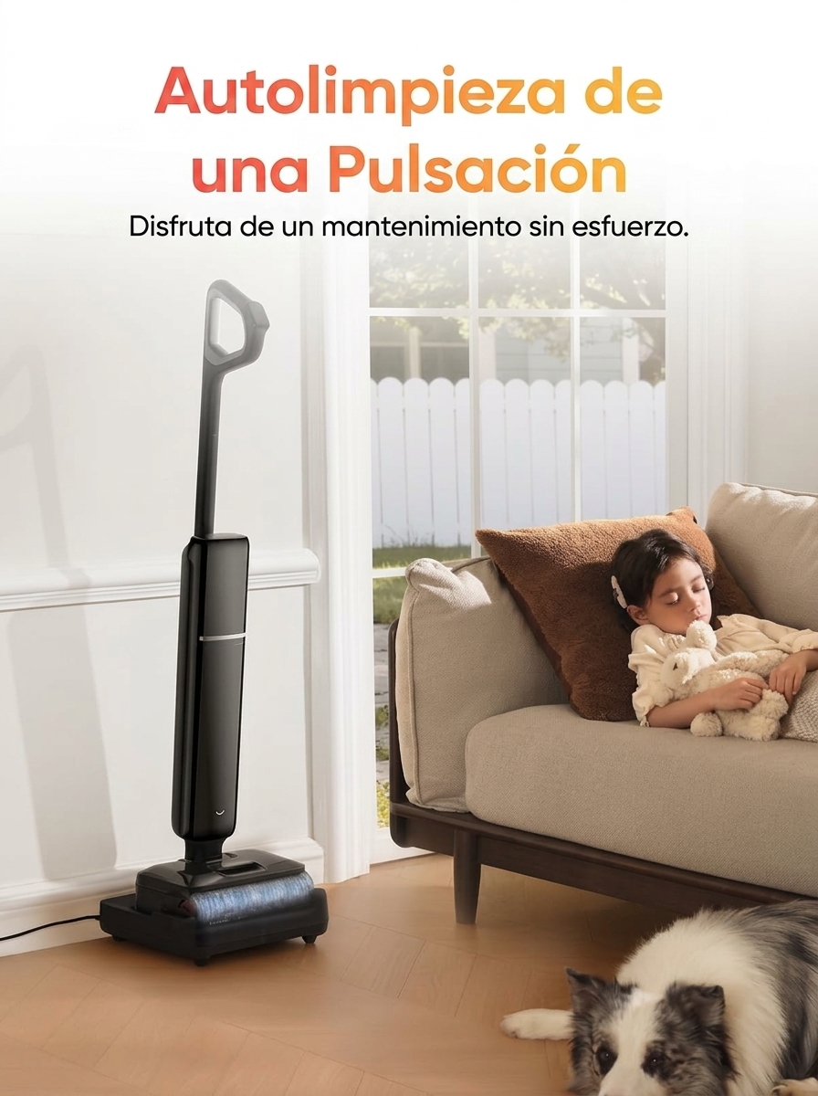 Envío gratuito - Fregadora de suelos multifuncional - Limpieza integral para residuos secos y húmedos, diseño antienredos (cero residuos de pelo, ideal para familias con mascotas), autolimpieza con un solo botón, limpieza plana de 180°, hasta 35 minutos d