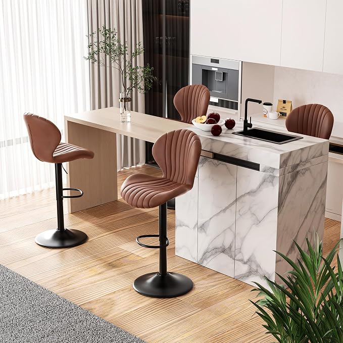 Set de 2 taburetes de bar modernos giratorios, con respaldo alto, montaje fácil en 3–5 minutos para barra, cocina y comedor, color beige