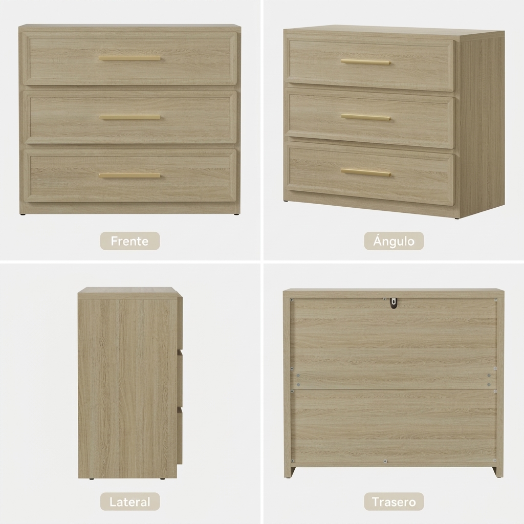 Mesita de noche extragrande, mesita de noche alta con 3 cajones, estilo moderno, tiradores dorados, adecuada para dormitorios, sofás, oficinas, residencias estudiantiles y decoración del hogar.