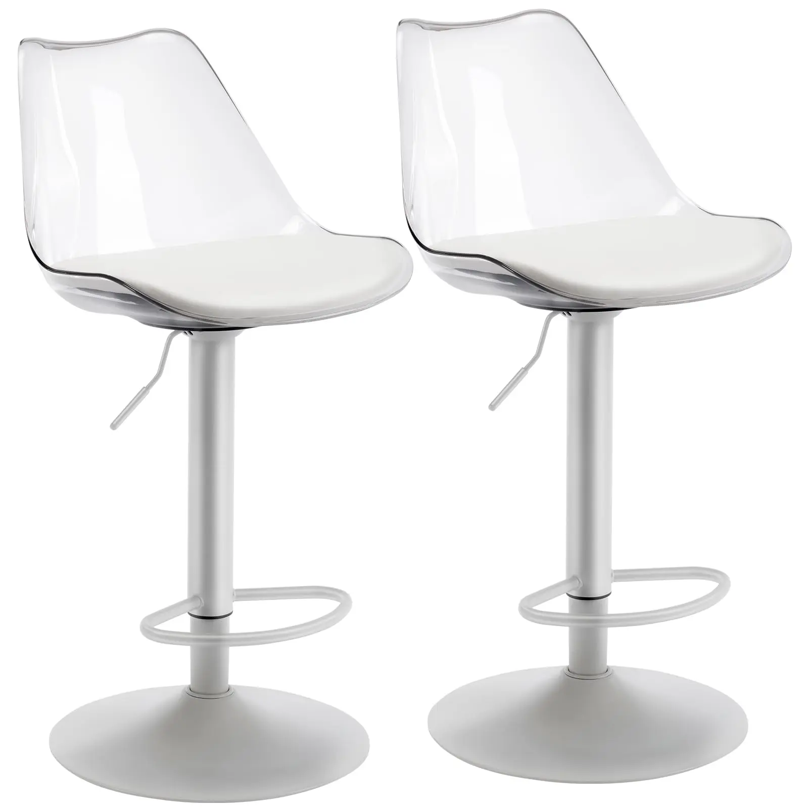 Juego de 2 taburetes de bar de acrílico transparente: giratorios y ajustables