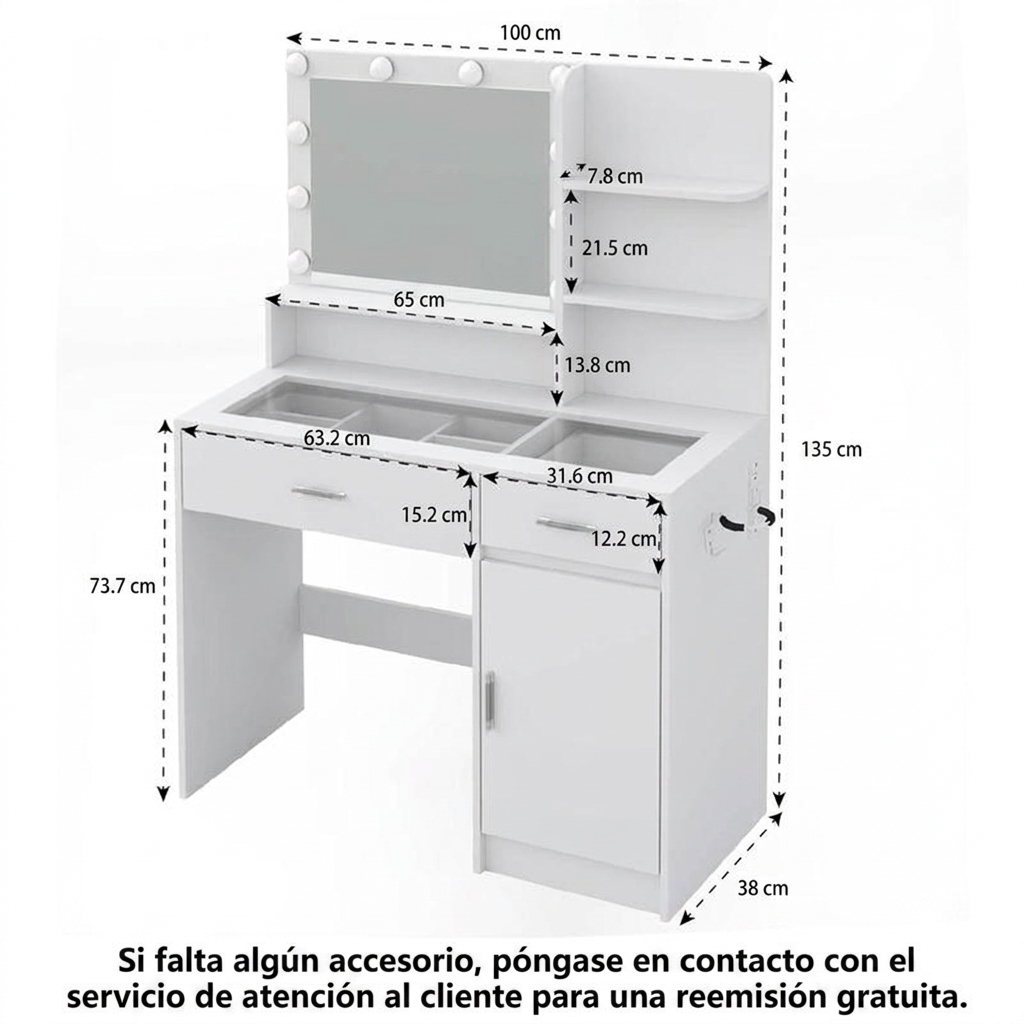 Tocador multifuncional con espejo, 3 modos de iluminación, 10 luces LED alimentadas por USB, tocador de 40 pulgadas, superficie de vidrio y toma de corriente, 36 modos de iluminación, cajones RGB ajustables, cómoda blanca para dormitorios de mujeres/niñas