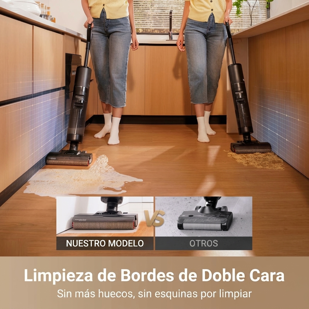 Aspiradora para sólidos y líquidos, aspiradora y fregona inalámbrica combinadas, con función de limpieza automática, limpiador de suelos inalámbrico apto para suelos duros, aspiradora para sólidos y líquidos con limpieza de bordes, temporada de regreso a 