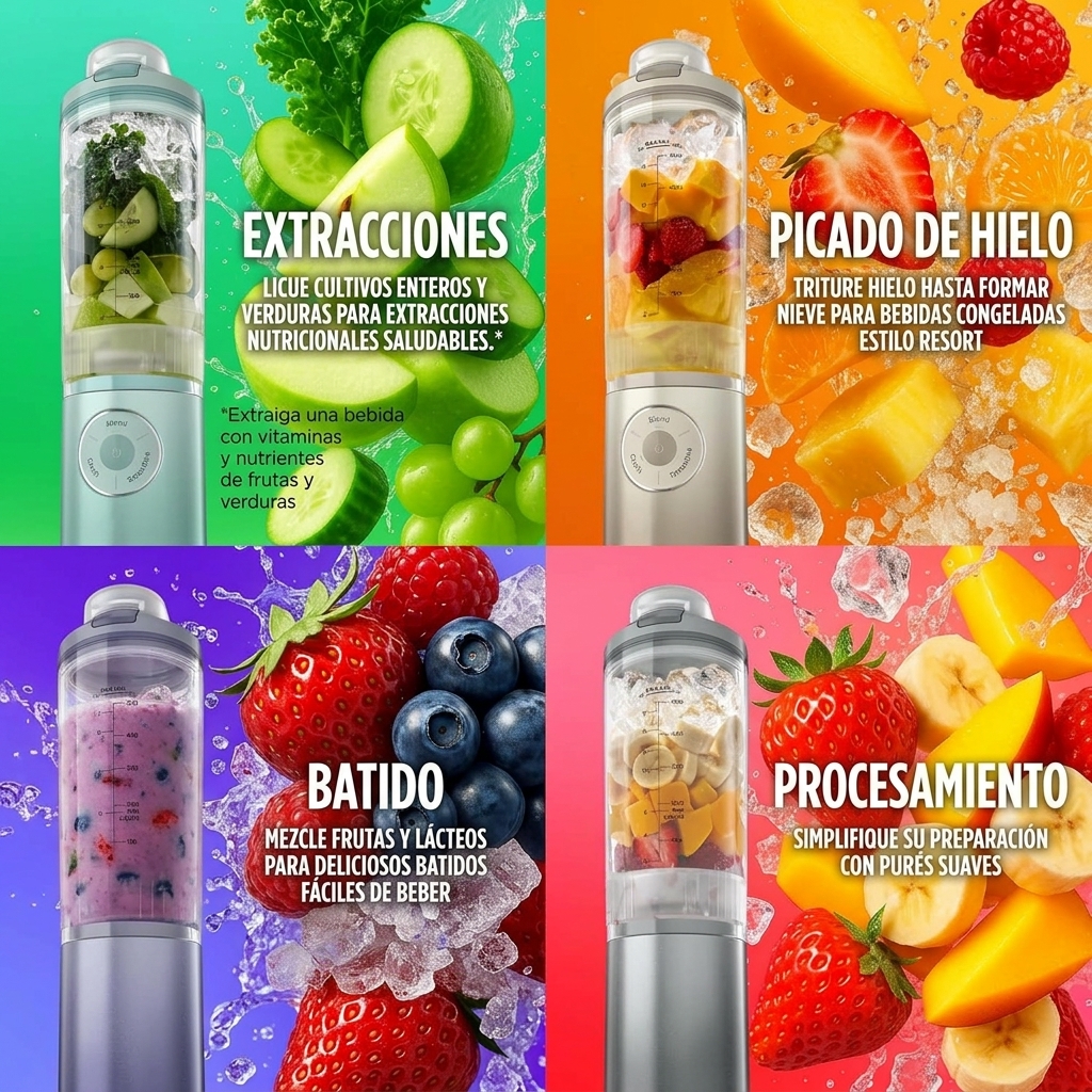 Batidora Portátil Inalámbrica para Batidos, 650 ml, para Smoothies, Bebidas Frías y Hielo, Tapa Antifugas, Sin BPA y Apta para Lavavajillas