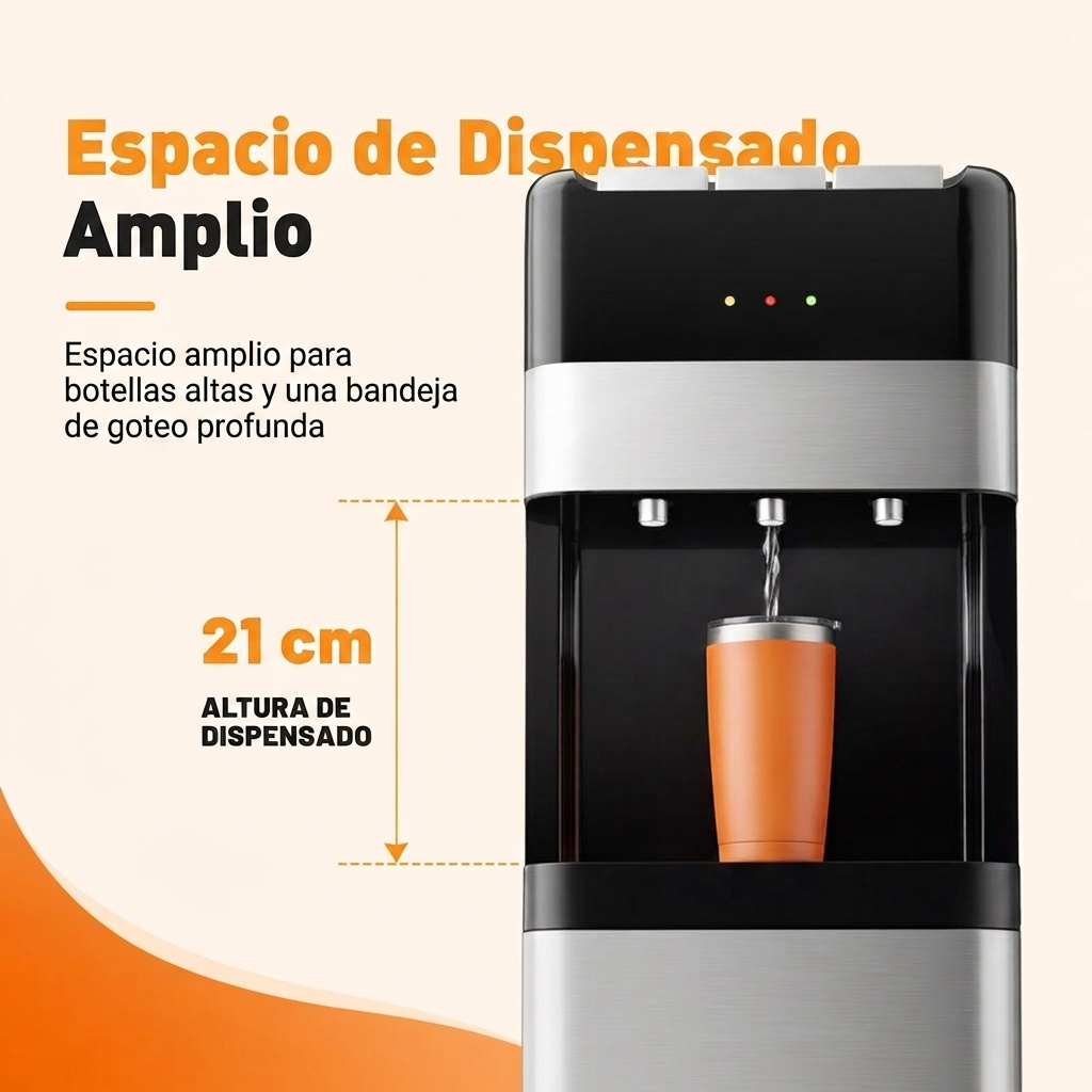 Dispensador de Agua 18,9L, Carga Inferior, Agua Fría, Caliente y Ambiente, Bloqueo Infantil
