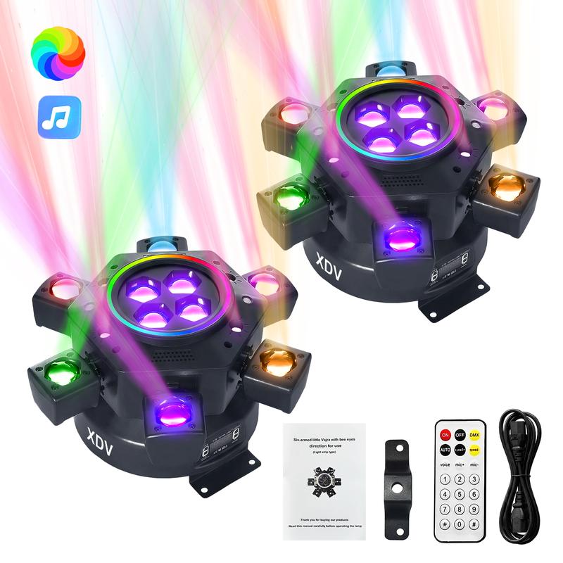 Cabeza móvil de DJ de 240 W con 8 brazos (luz de escenario RGBW), compatible con DMX-512 y control por voz: perfecta para fiestas, bodas y todo tipo de eventos.