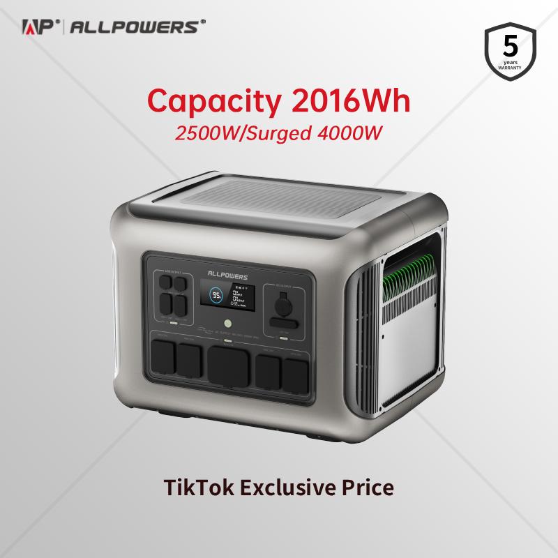 Estación de energía portátil 2016Wh, 2500W, LiFePO4, 230V/50Hz, carga rápida en 1,5 h, para hogar y camping