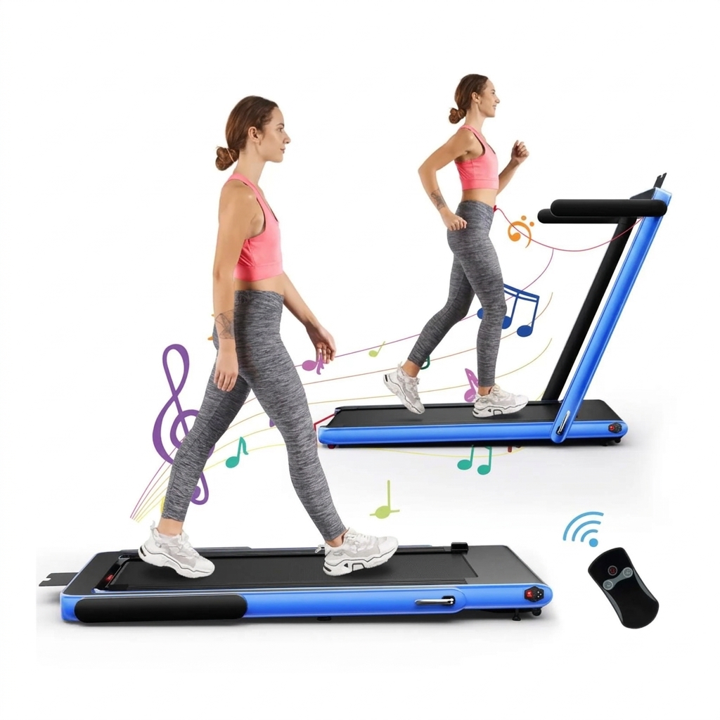 Cinta de correr 2 en 1, cinta plegable para caminar a 7,5 MPH con aplicación inteligente y mando a distancia, pantalla LED con Bluetooth, máquina de correr compacta ideal para espacios reducidos, cinta de correr plegable y portátil que cabe debajo de d