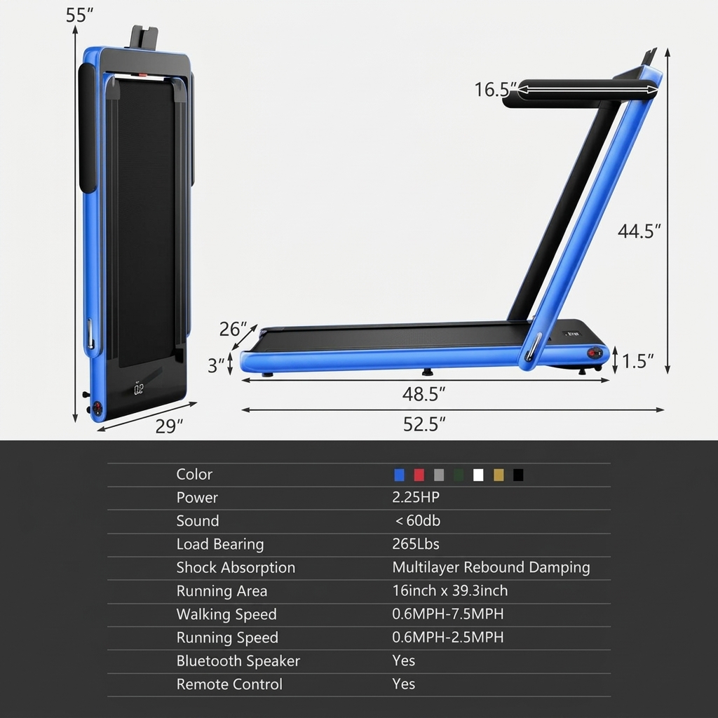 Cinta de correr 2 en 1, cinta plegable para caminar a 7,5 MPH con aplicación inteligente y mando a distancia, pantalla LED con Bluetooth, máquina de correr compacta ideal para espacios reducidos, cinta de correr plegable y portátil que cabe debajo de d