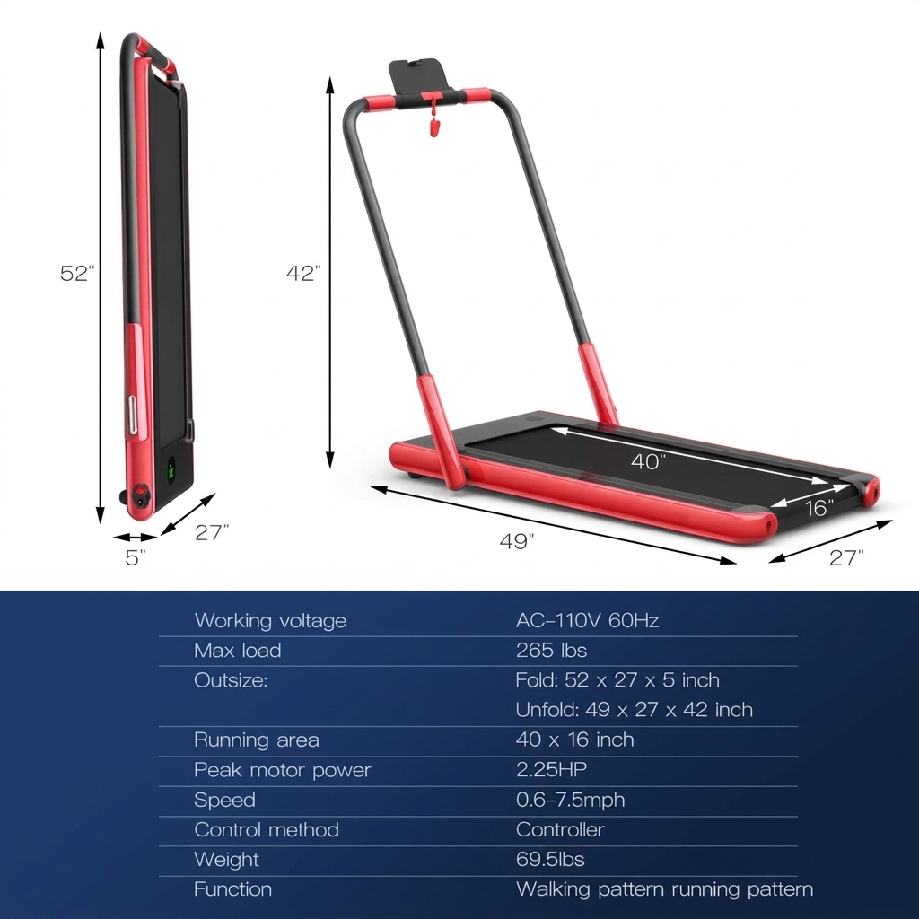 Cinta de correr 2 en 1, cinta plegable para caminar a 7,5 MPH con aplicación inteligente y mando a distancia, pantalla LED con Bluetooth, máquina de correr compacta ideal para espacios reducidos, cinta de correr plegable y portátil que cabe debajo de d