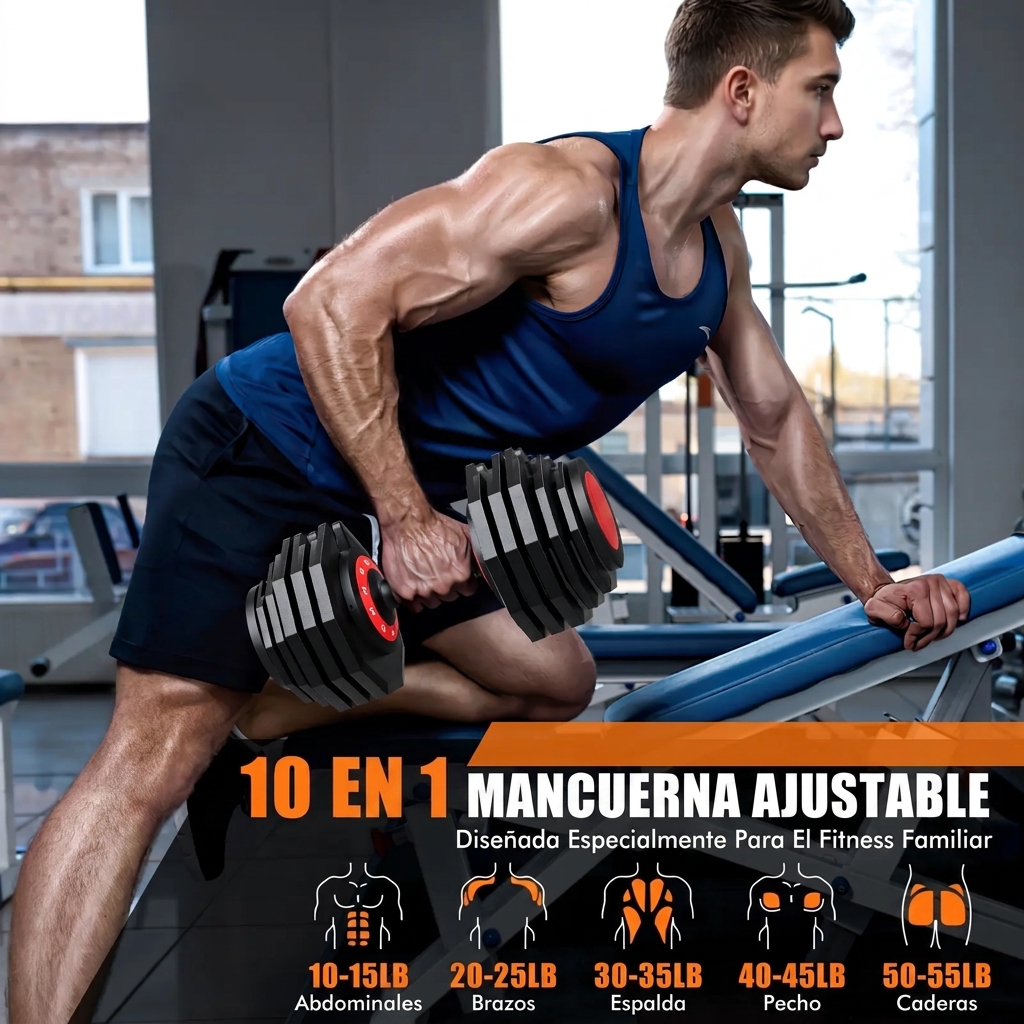 Mancuernas ajustables de 55 libras: set de gimnasio en casa 5 en 1