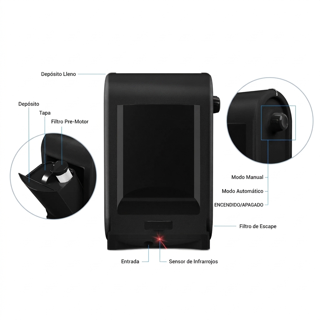 Aspiradora inteligente con sensor: 1400 W de potencia, 23 kPa de potencia de succión.