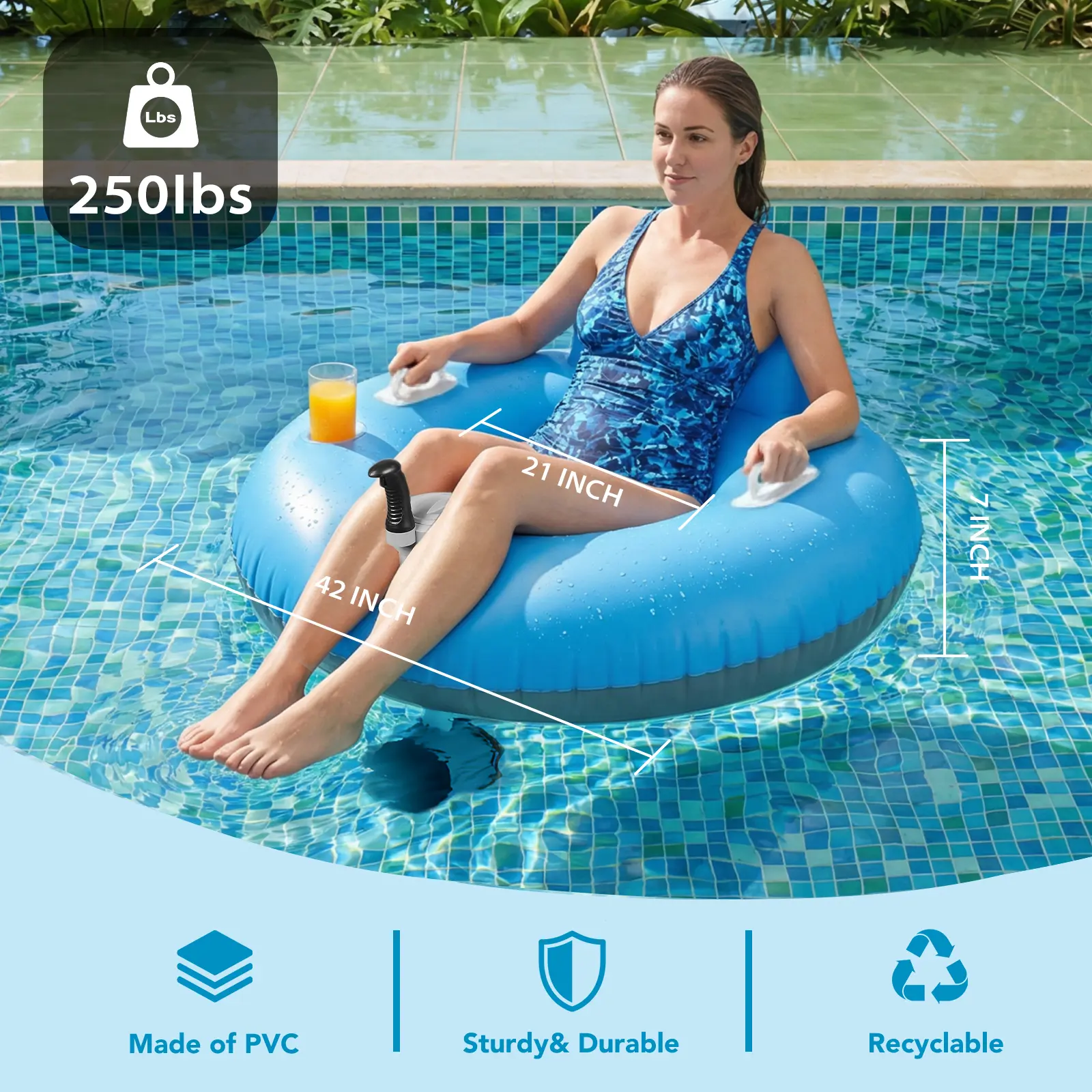 Flotador motorizado para piscina Foxlux, flotador recargable con portavasos: tumbona inflable eléctrica de alta resistencia con un solo motor para adultos y niños; ideal para piscinas, lagos y fiestas.