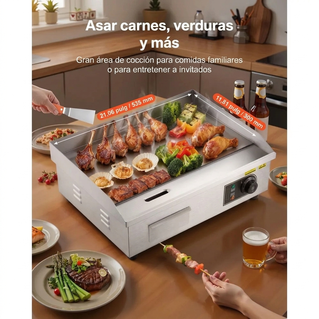Plancha eléctrica de 21 pulgadas – Parrilla de acero inoxidable de 1750 W