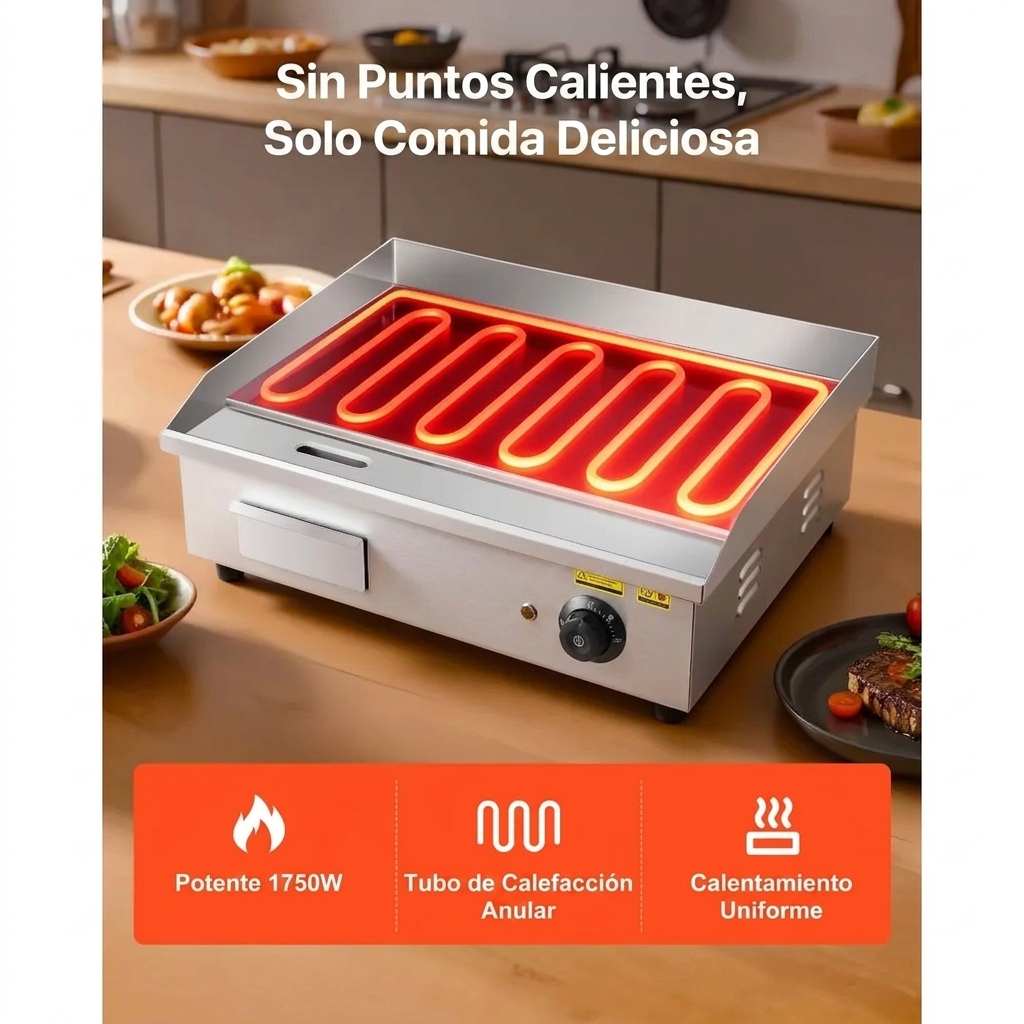 Plancha eléctrica de 21 pulgadas – Parrilla de acero inoxidable de 1750 W