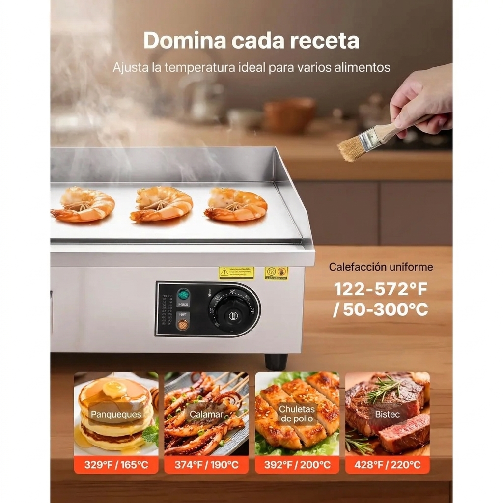 Plancha eléctrica de 21 pulgadas – Parrilla de acero inoxidable de 1750 W