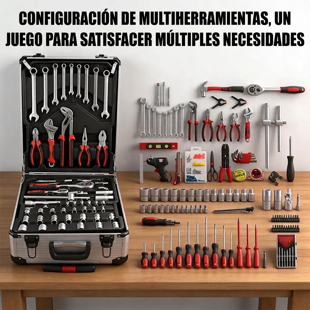 Juego de herramientas de 300 piezas con baúl de aluminio con ruedas para el hogar y el garaje