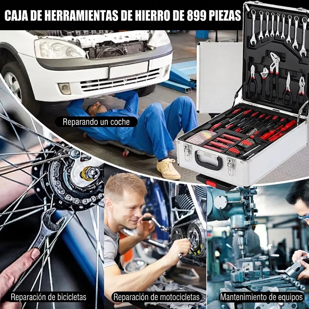 Juego de herramientas de 300 piezas con baúl de aluminio con ruedas para el hogar y el garaje