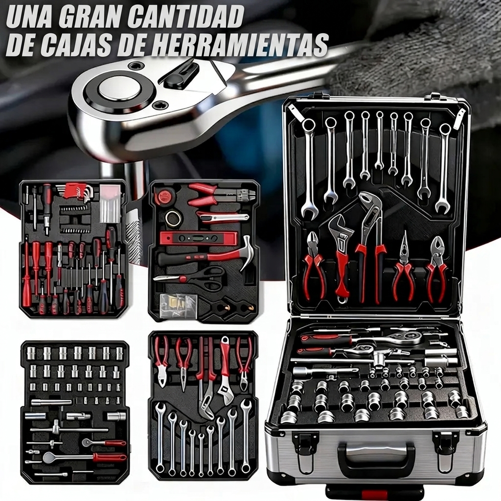 Juego de herramientas de 300 piezas con baúl de aluminio con ruedas para el hogar y el garaje