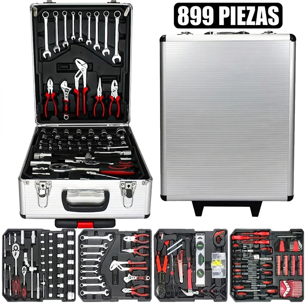 Juego de herramientas de 300 piezas con baúl de aluminio con ruedas para el hogar y el garaje