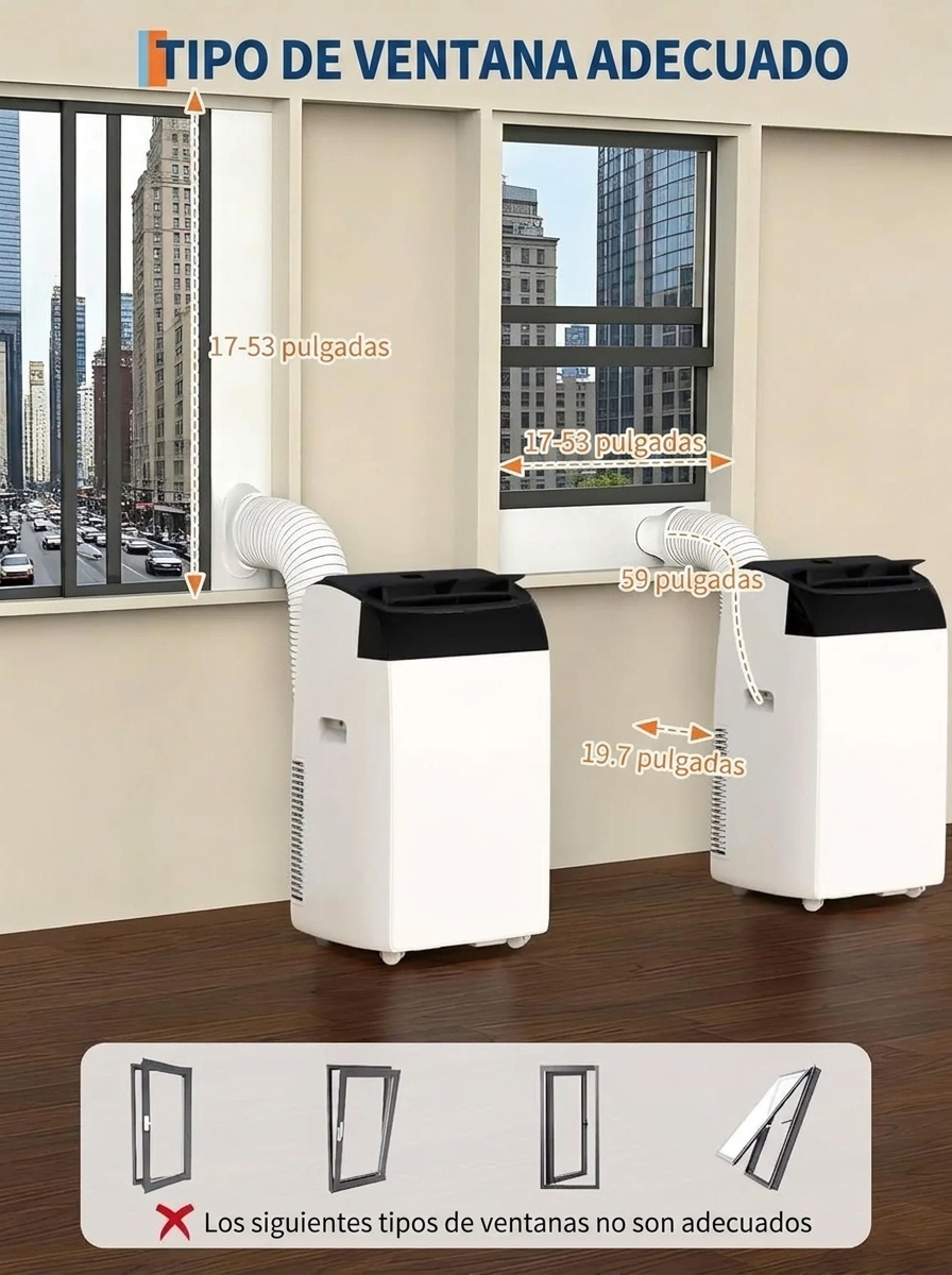 Aire acondicionado portátil de 14 000 BTU, ultrasilencioso y de bajo consumo energético.