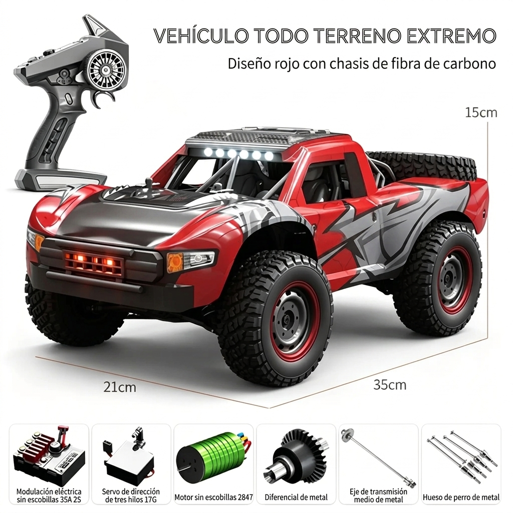 Coche RC todoterreno con motor sin escobillas, tracción 4WD y alta velocidad (más de 70 km/h)
