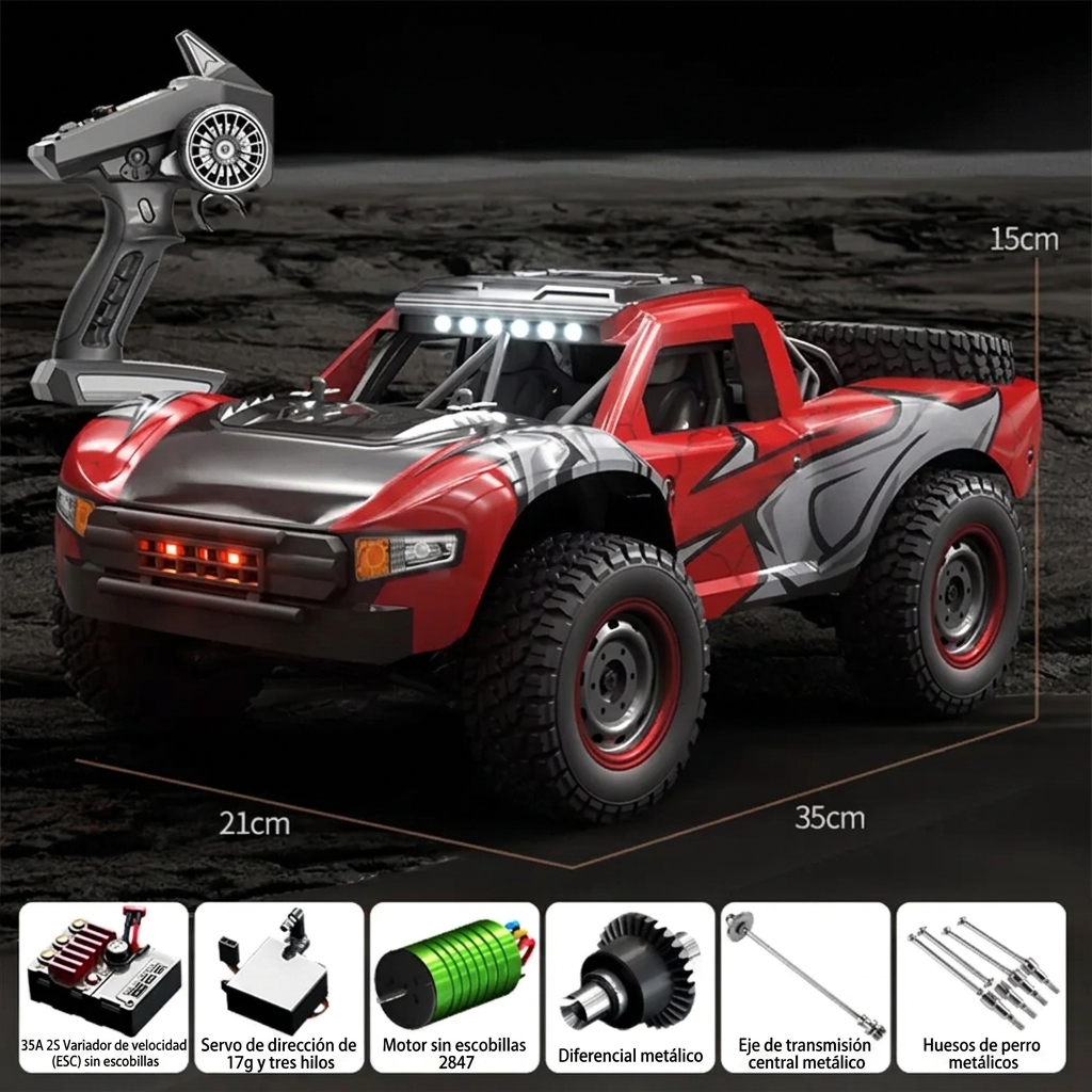 Coche RC todoterreno con motor sin escobillas, tracción 4WD y alta velocidad (más de 70 km/h)
