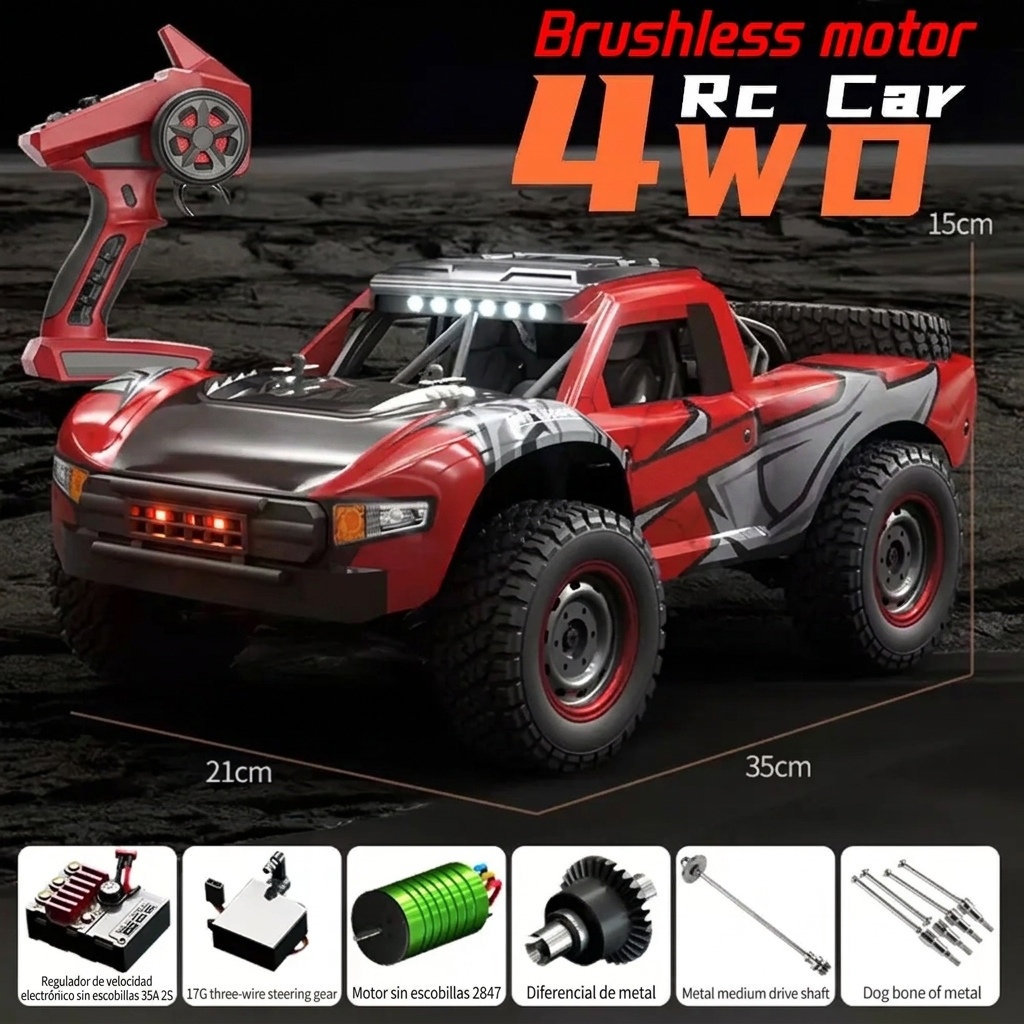 Coche RC todoterreno con motor sin escobillas, tracción 4WD y alta velocidad (más de 70 km/h)