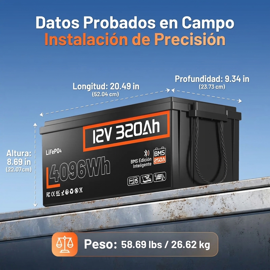 Batería LiFePO4 de 12 V y 320 Ah con Bluetooth para vehículos recreativos y aplicaciones marinas