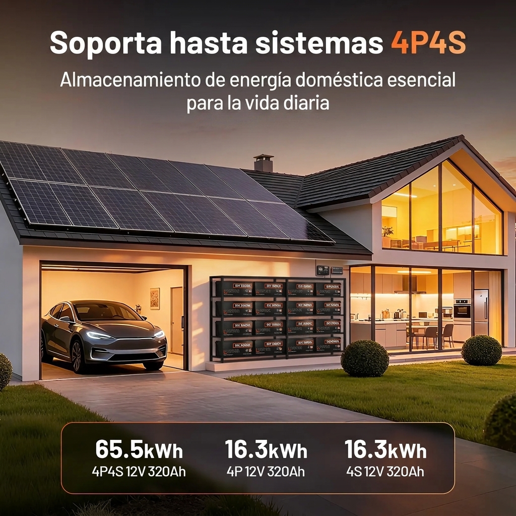 Batería LiFePO4 de 12 V y 320 Ah con Bluetooth para vehículos recreativos y aplicaciones marinas