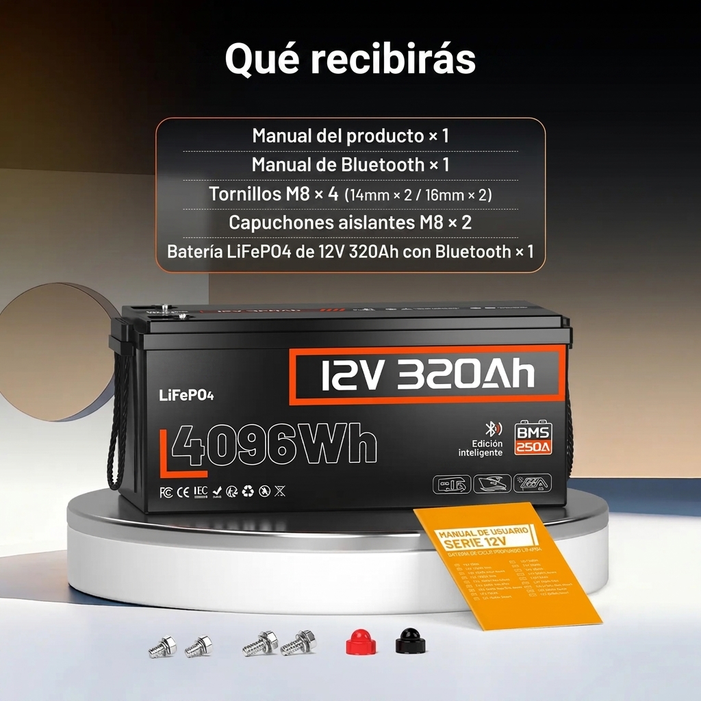 Batería LiFePO4 de 12 V y 320 Ah con Bluetooth para vehículos recreativos y aplicaciones marinas