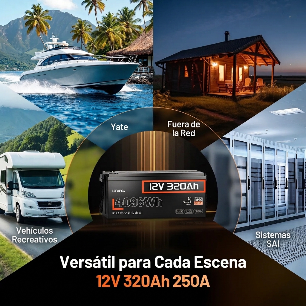 Batería LiFePO4 de 12 V y 320 Ah con Bluetooth para vehículos recreativos y aplicaciones marinas