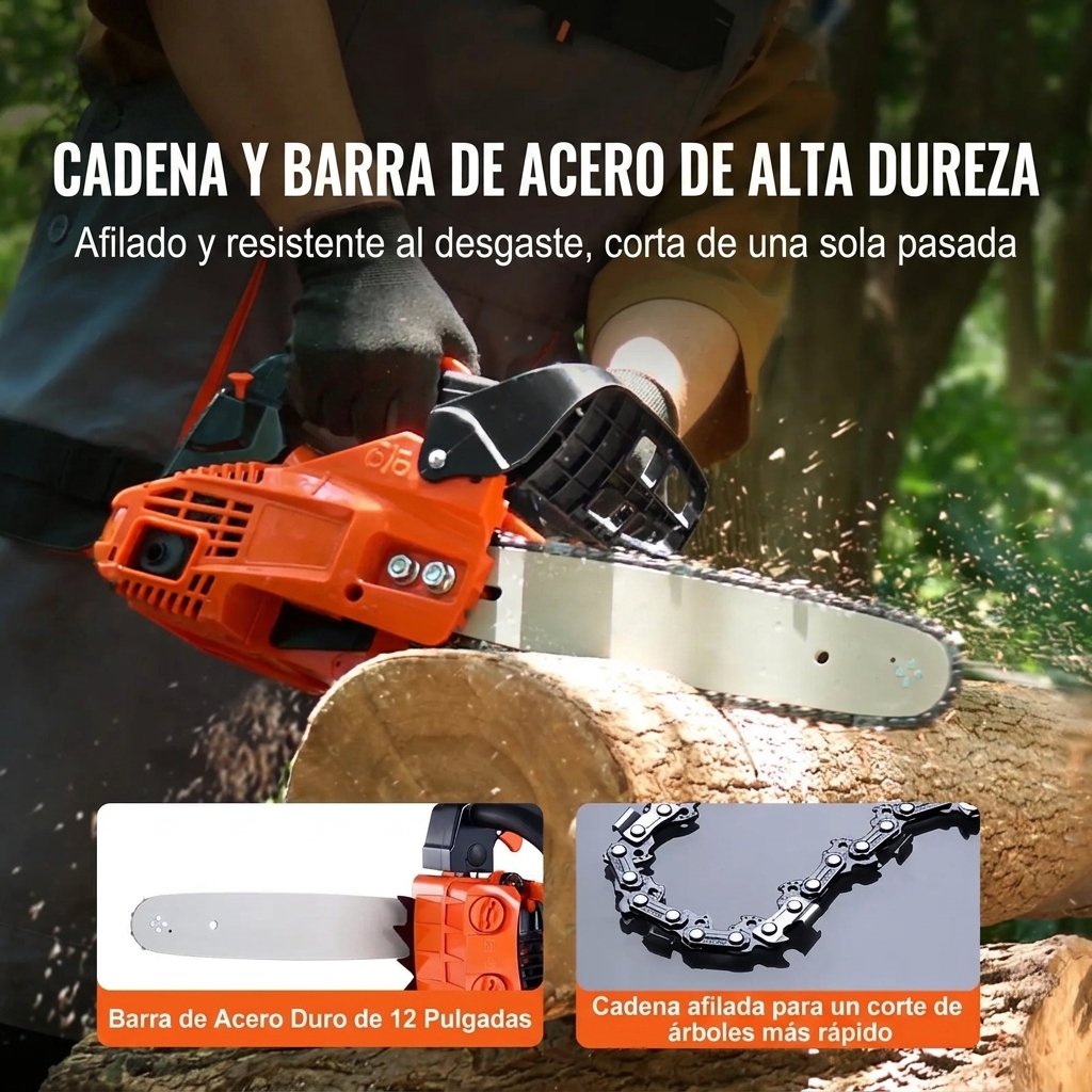 Motosierra de gasolina de 12 pulgadas, 25,4 cc y 1,2 HP: cortadora de árboles ligera
