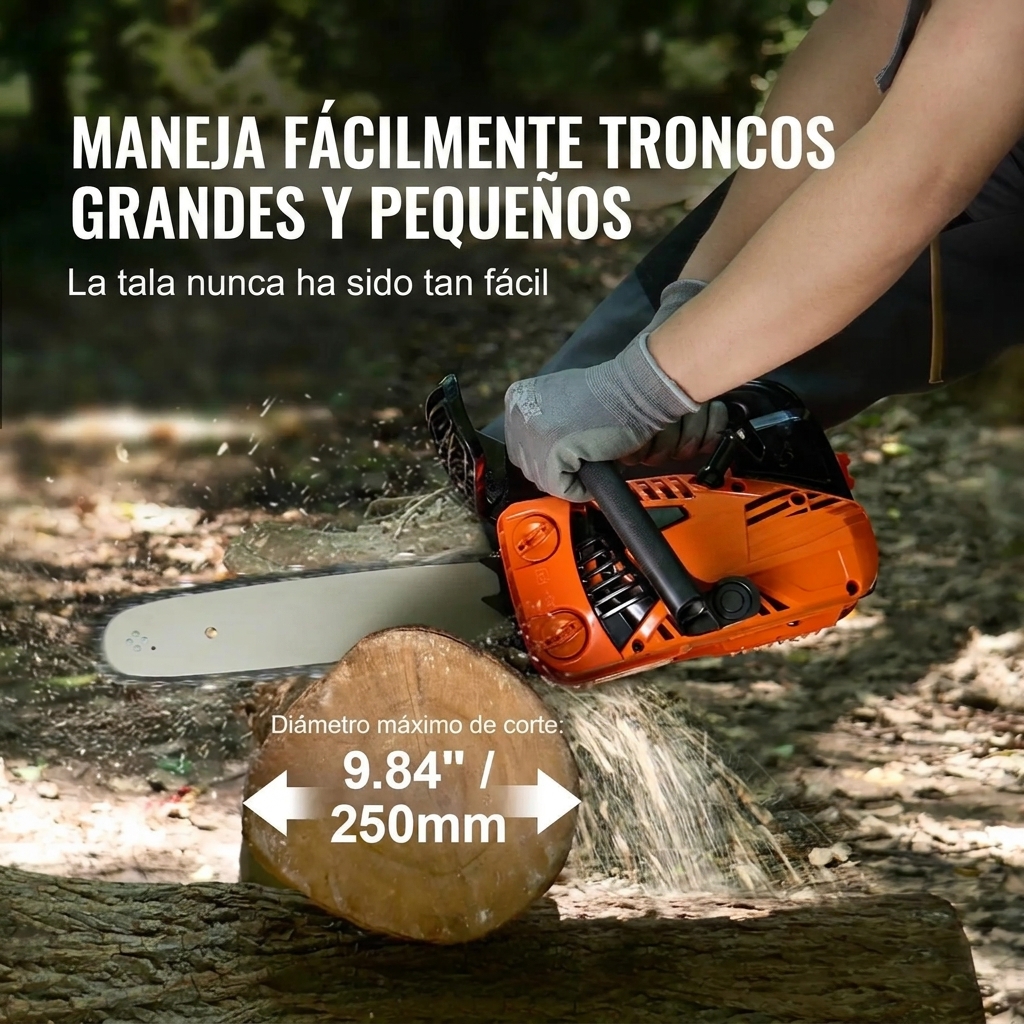 Motosierra de gasolina de 12 pulgadas, 25,4 cc y 1,2 HP: cortadora de árboles ligera