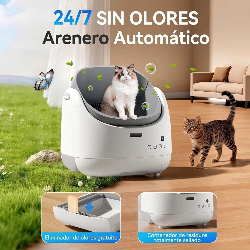 Arenero automático para gatos: autolimpiable, control por aplicación, sin olores-Envío gratis