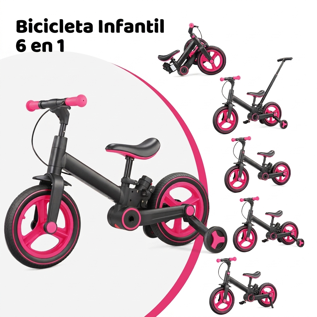 Bicicleta de equilibrio 6 en 1 para niños pequeños con ruedas de entrenamiento