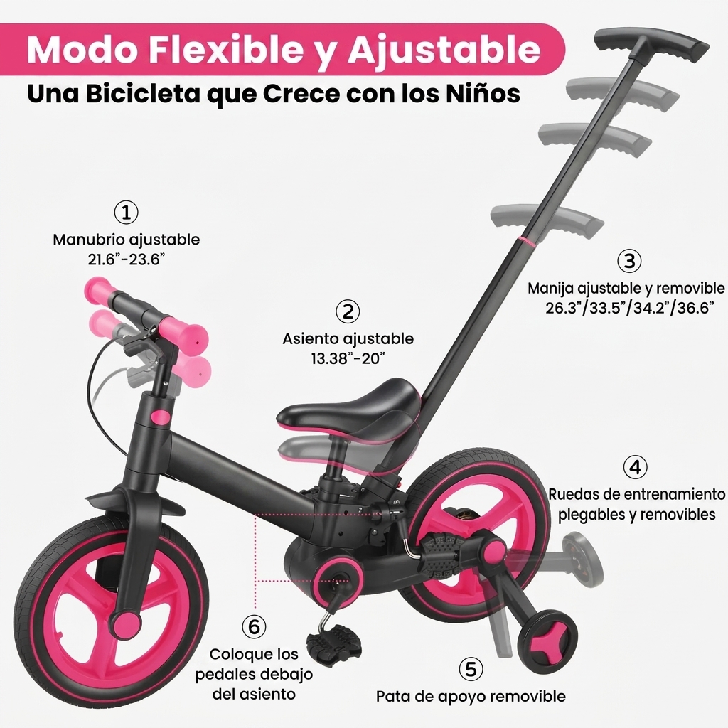 Bicicleta de equilibrio 6 en 1 para niños pequeños con ruedas de entrenamiento