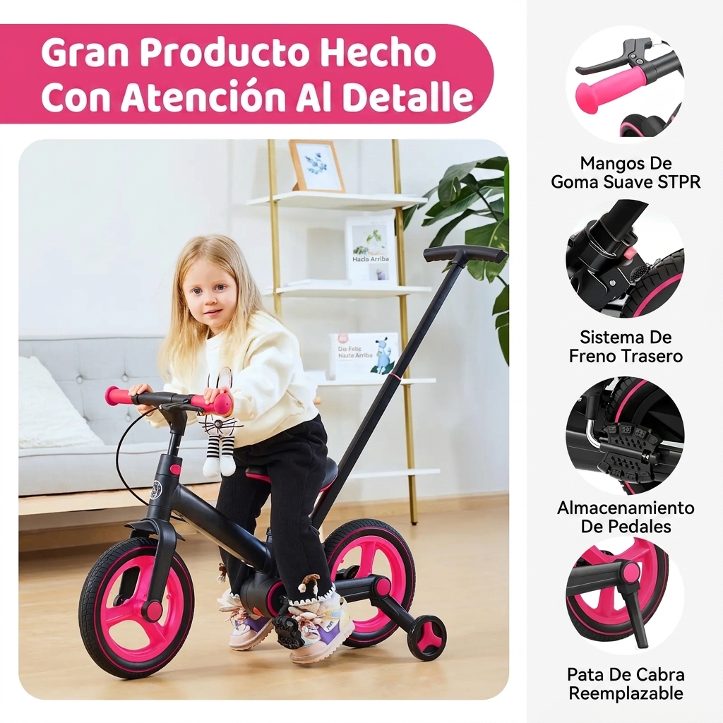 Bicicleta de equilibrio 6 en 1 para niños pequeños con ruedas de entrenamiento
