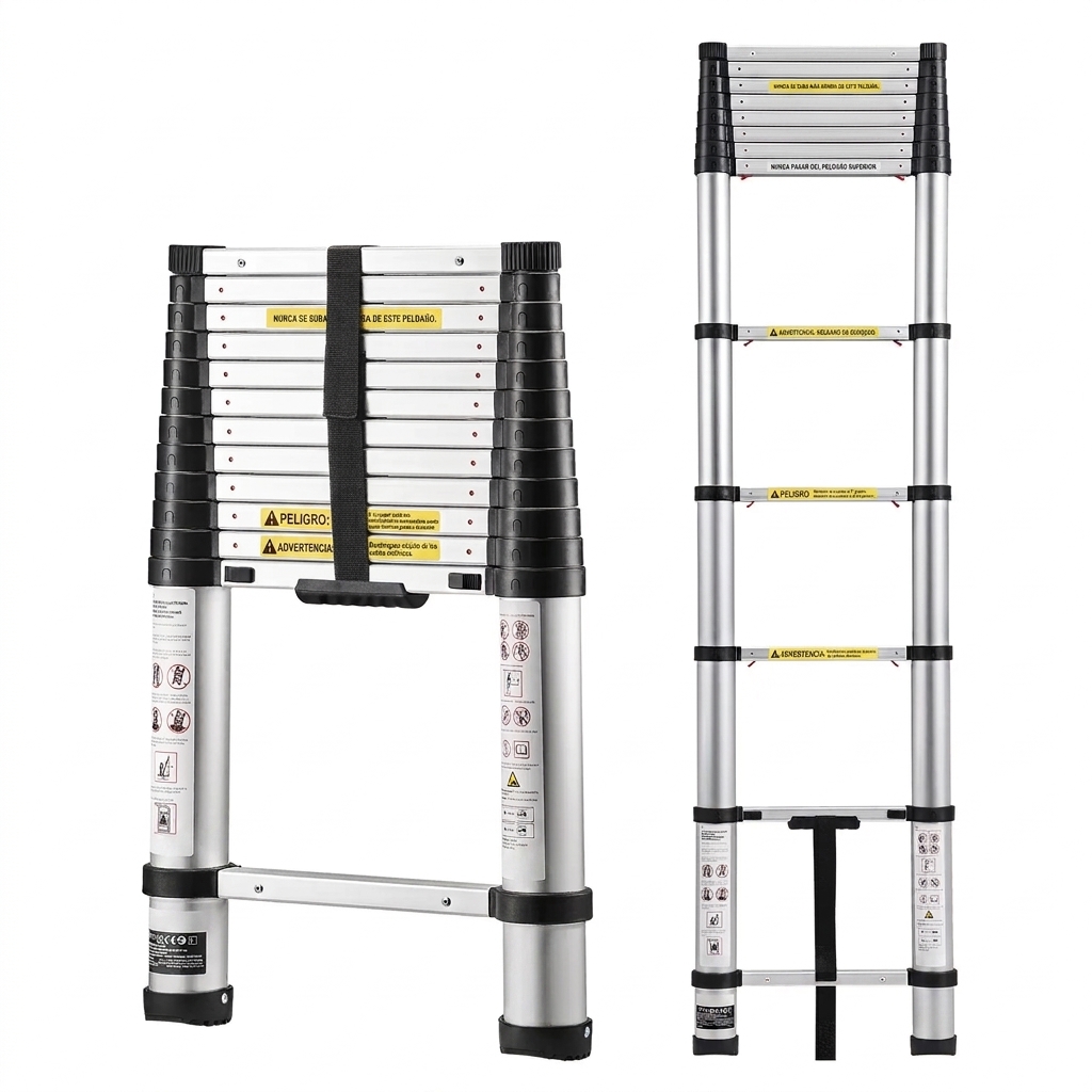 Escalera telescópica portátil: capacidad de carga de 400 lb, portátil y segura.