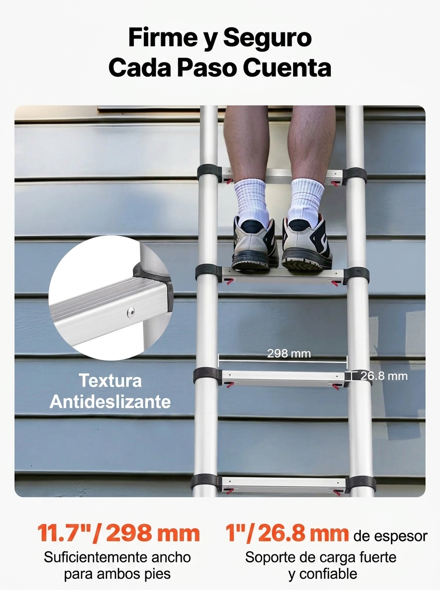 Escalera telescópica portátil: capacidad de carga de 400 lb, portátil y segura.