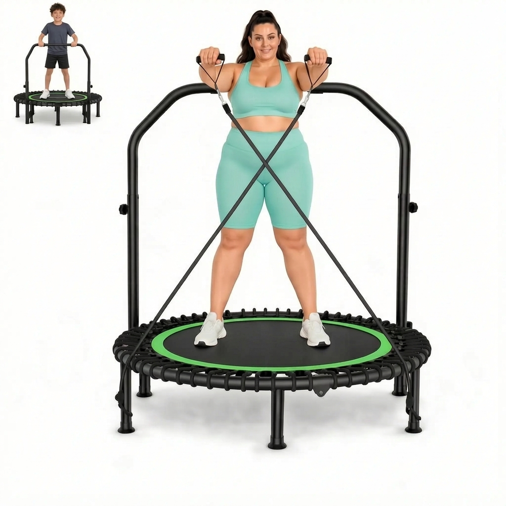 Cama elástica plegable de 48 pulgadas para ejercicio en interiores, con manillar ajustable