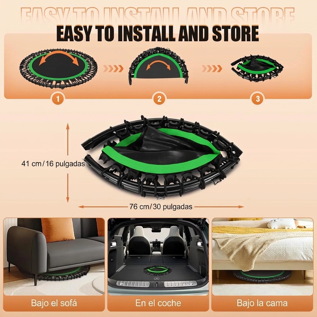 Cama elástica plegable de 48 pulgadas para ejercicio en interiores, con manillar ajustable