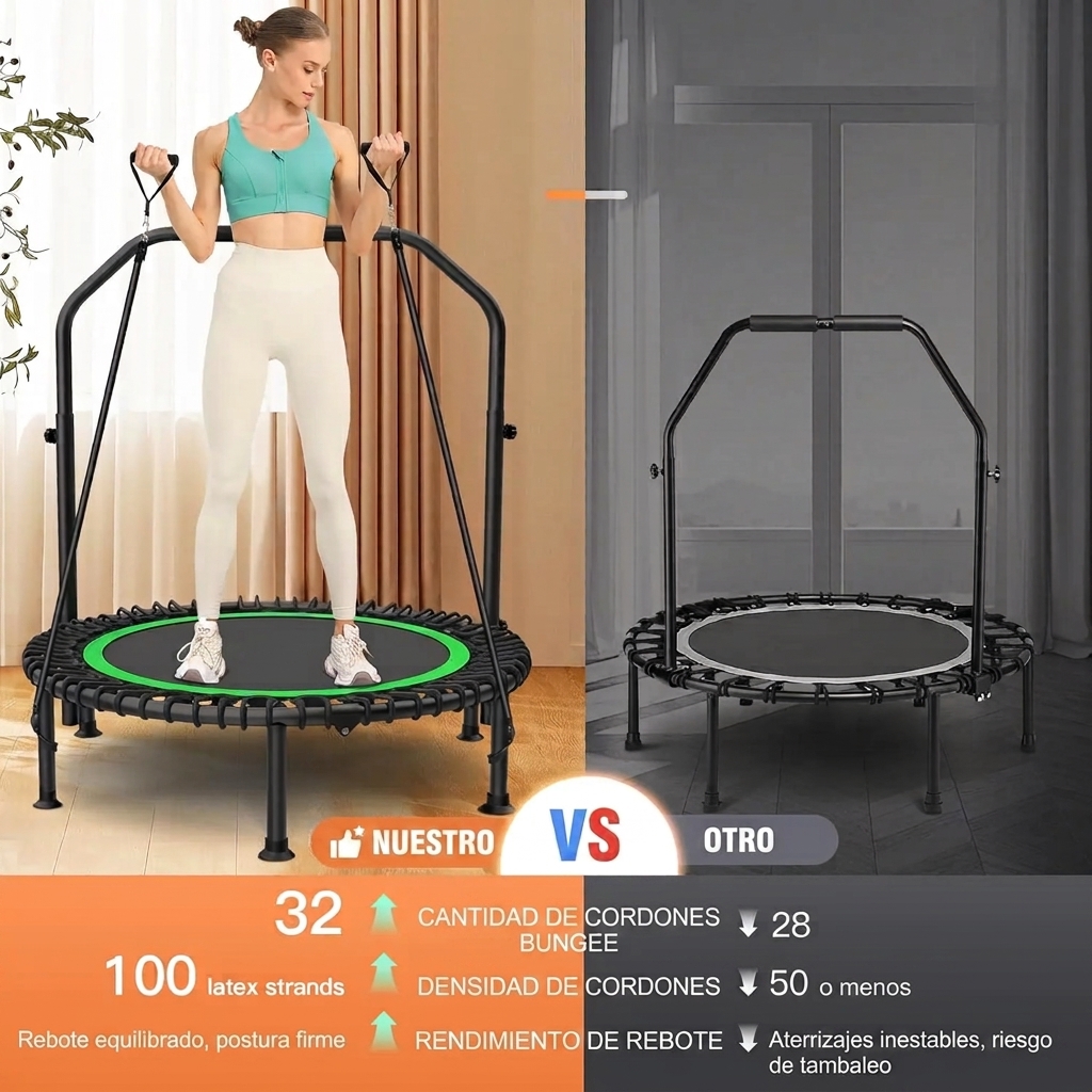 Cama elástica plegable de 48 pulgadas para ejercicio en interiores, con manillar ajustable
