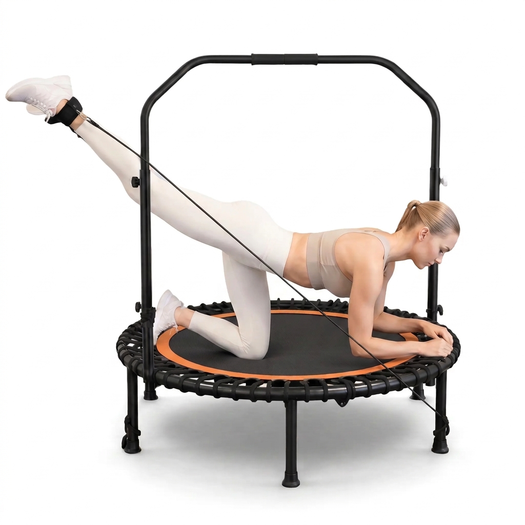 Cama elástica plegable de 48 pulgadas para ejercicio en interiores, con manillar ajustable