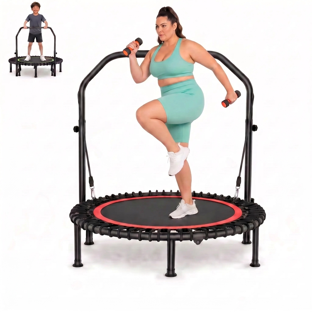 Cama elástica plegable de 48 pulgadas para ejercicio en interiores, con manillar ajustable