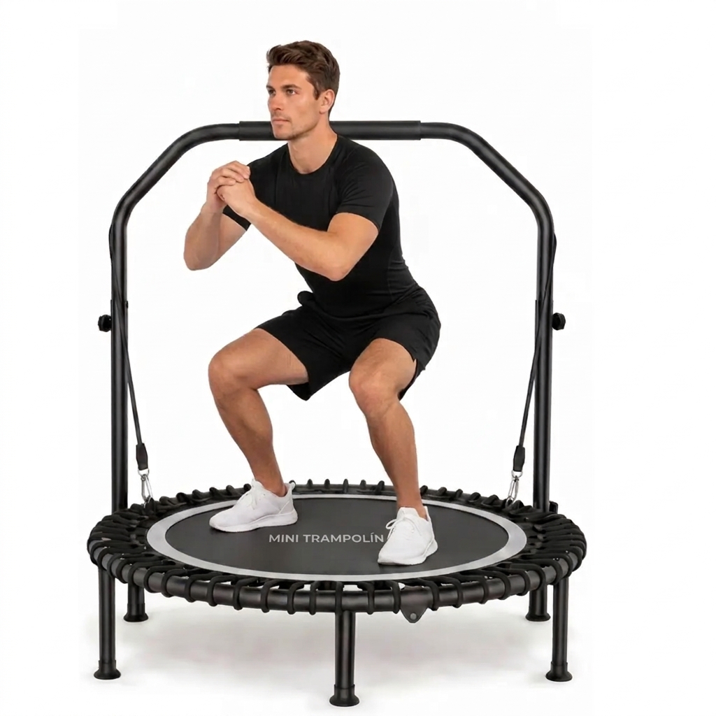 Cama elástica plegable de 48 pulgadas para ejercicio en interiores, con manillar ajustable